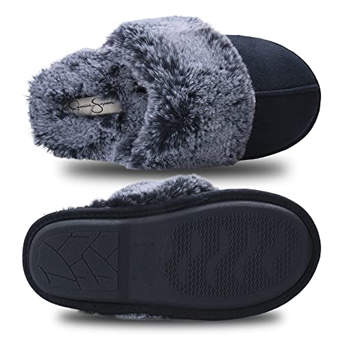Image of Jessica Simpson womens Comfy Faux Fur House Slipper Scuff Memory Foam Slip on Anti-skid SoleSlipper