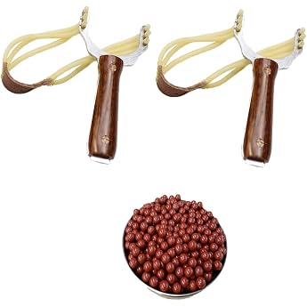 GERUI Set of 2 Slingshot Wooden Slingshot for Outdoor Sports Catapult with 100 Pieces Twin Clay Balls for Adults and Children Toy for Outdoor Use