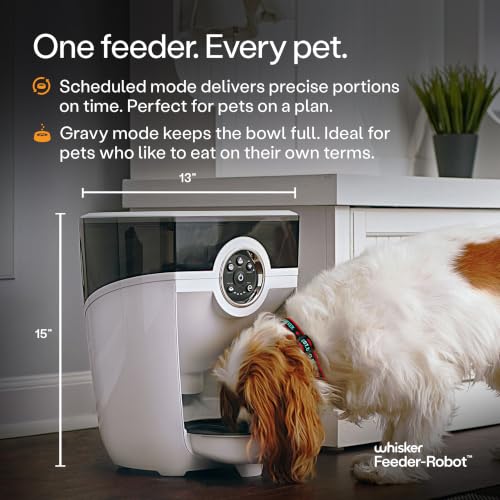 Image of Whisker Feeder-Robot, White with Smoke-Grey Hopper | Smart, Automatic Pet Feeder, Feed Your Cat or Dog from Anywhere, Designed & Assembled in USA