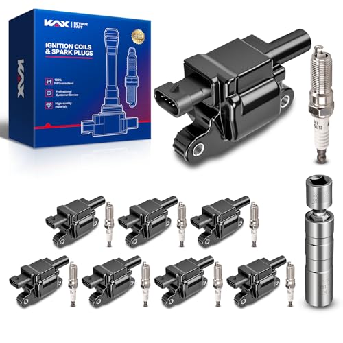 Image of KAX Ignition Coils & Spark Plugs Set Fit for Silverado 1500, Sierra 1500 | (w /tool) Silverado 1500 Sierra 1500 2014-2019 5.3L /4.3L, Tahoe 2015-2019, Suburban /Yukon 2015-2018, 2019 5.3L UF743