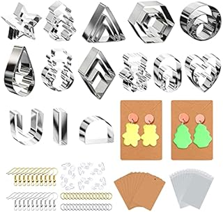 Polymer Clay Cutters, Clay Cutters for Polymer Clay Jewelry, 36pcs Small Clay Earring Cutters, 14 Clay Cutters Shapes, Mini Clay Cutters, 136 pcs Clay Earring Making Kit with Earring Hooks Cards Bags
