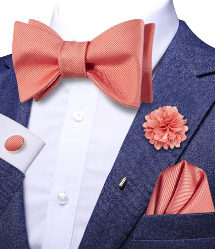 Image of Dubulle Self Tie Bow Ties and Lapel Pin for Men Paisley Solid Mens Bowtie and Handkerchief Cufflinks Set Wedding