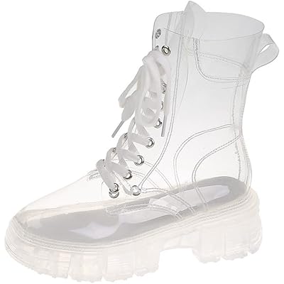 Kluolandi Women's Transparent Boots Lace Up Platform Combat Ankle Boots Waterproof Clear Booties Shoes