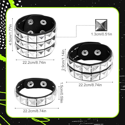 3 Pcs Punk Leather Rock Studded Bracelets for Men Women, Emo Spiked Bracelets Retro Goth Cuff Bracelets Studded Arm Band2