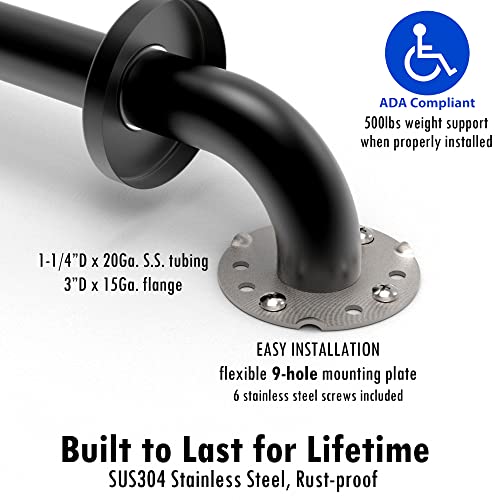 Ameriluck Dual Pack 1-1/4 X 16‘’ Stainless Steel Bath Safety Grab Bars, Ada Compliant 500Lbs Loading Capacity, Matte Black #TOP3