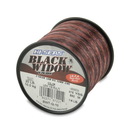 Hi-Seas Black Widow Co-Polymer Line, 3 Color Camouflage, 20 Pound Test, 1/4-Pound Spool