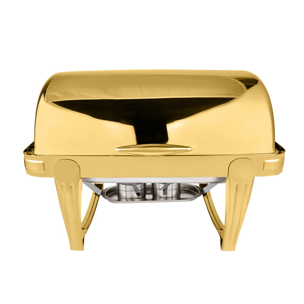 HONHPD Gold Roll Top Chafing Dish Buffet Set, 9 Quart Rectangular Stainless Steel Chafer, Buffet Servers and Warmers Set Warming Tray for Wedding, Parties, Banquet, Catering Events