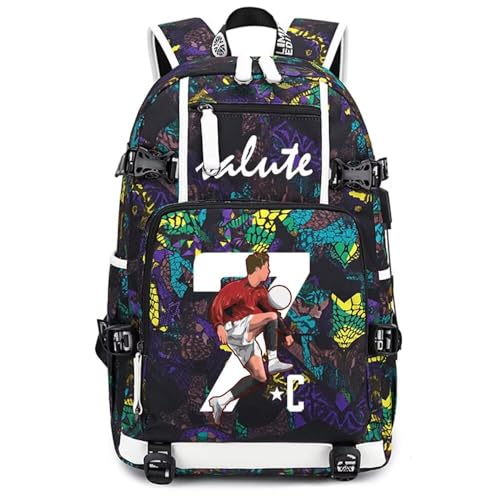 mochila multifuncional para laptop do jogador de futebol Cristiano Ronaldo CR7 viagem fãs de futebol bolsa de estudante para homens mulheres (padrão azul 2)