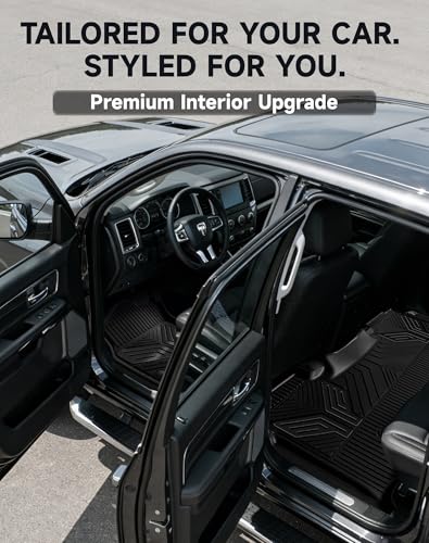 Image of Premium Color TPE Floor Mats for Ram 1500 Crew Cab 2019-2024 | Bucket Seats | All-Weather Custom Fit Floor Liners Full Set | Carbon Fiber Wing Design | No Rear Under-Seat Storage (Not Classic)