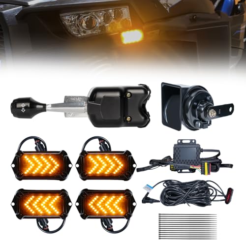 BystralX UTV Turn Signal Kit with 110dB Horn Pre-Wired Plug and Play UTV ATV Blinker with Lever Column Switch Universal Street Legal Turn Signals Compatible with Polaris Can-Am Teryx CFMOTO