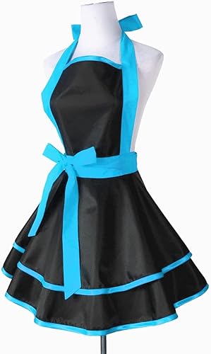 Miniatura 4 de Hyzrz Delantales negros retro hechos a mano de algodón para mujeres y niñas, delantal de cocina para tartas, cocina, regalo de madre (azul)