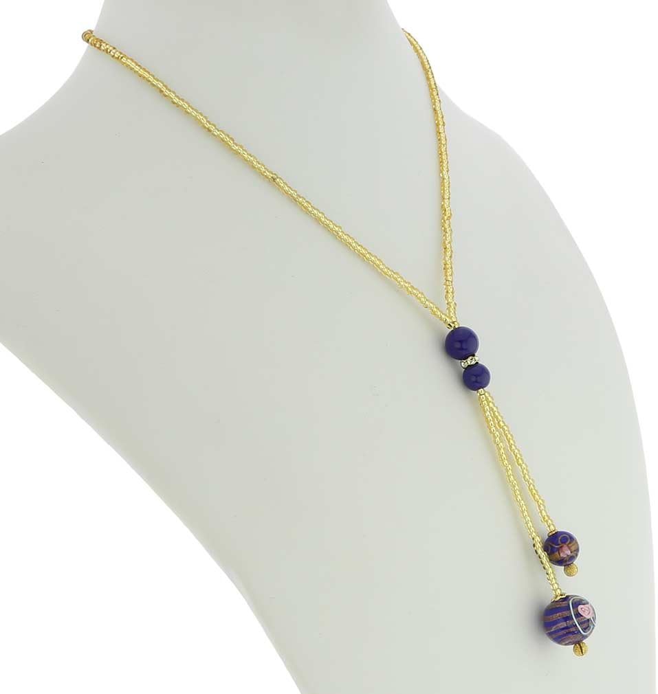 Glass Of Venice Murano Glass Fiorato Ball Tie Necklace - Cobalt Blue