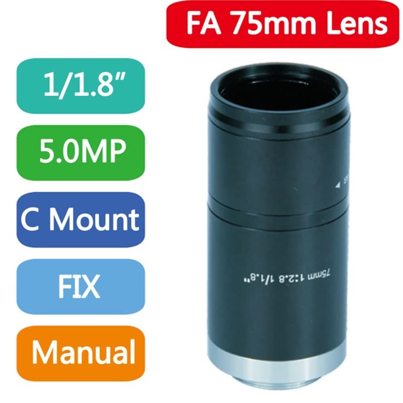 Microscope 5MP Manual Iris Lens 4mm 6mm 8mm 12mm 16mm 25mm 35mm 50mm 75mm Fixed Focal F2.0 1/1.8Inch C Mount(75mm Lens)