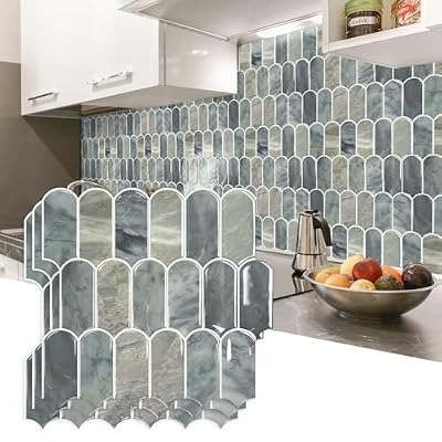 Vamos Tile Upgraded Thicker Design Peel and Stick Backsplash Tile, Self Adhesive Vinyl Wall Tiles, Stick on Backsplash for Kitchen, Bathroom, RV,Pantry,10-Sheet Grayish Blue Marble with White Grout