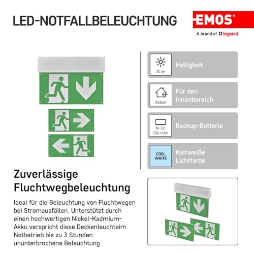 Éclairage de secours LED EMOS pour balisage de plafond et évacuation