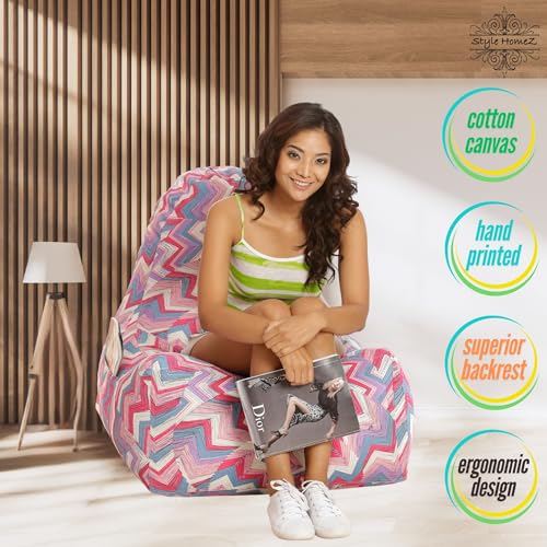 Image of Style Homez Hackey Cotton Canvas Geometric Printed Bean Bag XXL Size Filled with Beans Fillers