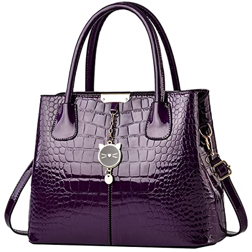 NIYUTA Sacs portés Main Femme Grande capacité Sacs portés épaule Cuir Brillant Sacs bandoulière Sac a Main Mauve