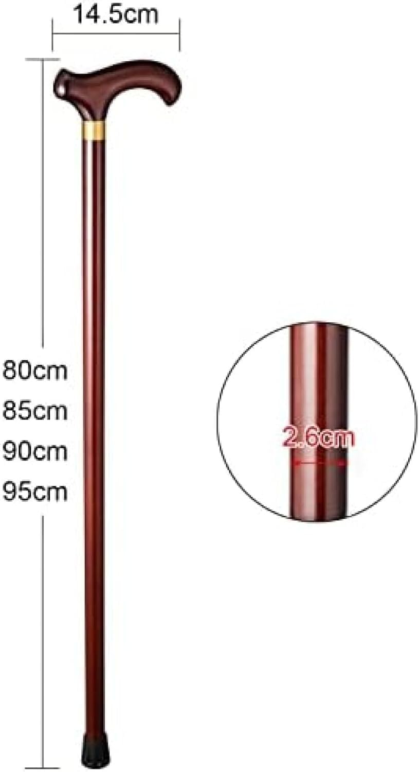 Bastone da Passeggio per Anziani, Bastone in Legno Massello, Impugnatura Ergonomica, Base Antiscivolo, Ausilio Leggero per Camminare per Uomini E Donne, Dark Brown, 85cm