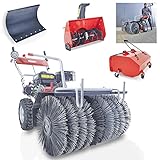 HECHT Kehrmaschine Benzin – Schneefräse Benzin – starker 6,5 PS 4-Takt Motor – Set inkl. Auffangbehälter, Schneeschild, Schneefräse – Radantrieb – für außen Flächen zum Laub, Schmutz & Schneeräumen