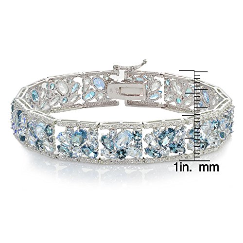 Ice Gems Sterling Silver Blue Topaz and London Blue Topaz Flower Cluster Bracelet3