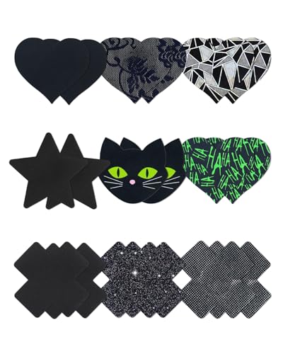 Image of CICKEE Nipple Pasties Black 9 Pairs Rave Pack Nipple Covers Stickers for Rave, Music Festivals, Beach or Daily Wear