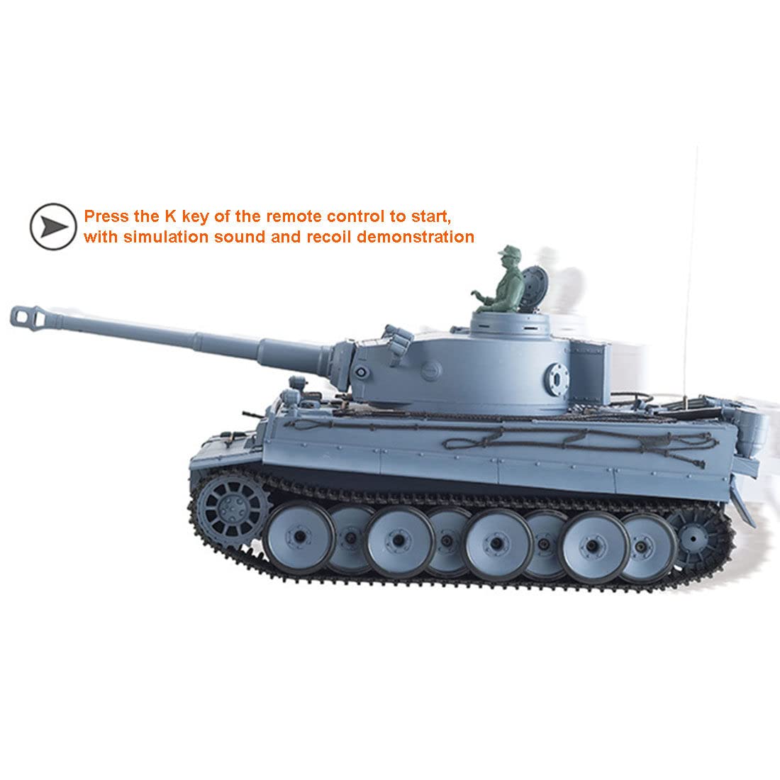 1/16 Scala tedesca Tiger I RC Tank 3818, Heng Long 7.0 RTR 2.4GHz Telecomando Serbatoio militare con torretta rotante a 340°, fumo, suono, luce, tiro BB e combattimento a infrarossi (versione