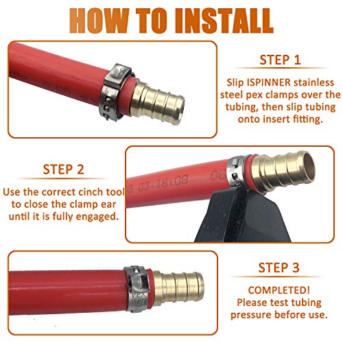 ISPINNER 50pcs 1/2 Inch PEX Cinch Clamps, 304 Stainless Steel Cinch