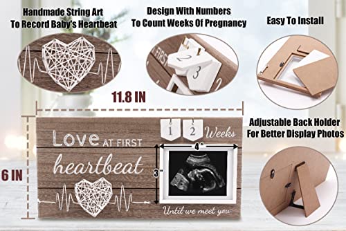 Sonogram Picture Frame Pregnancy Announcements Gift, Love At First Sight Ultrasound Picture Frames 4X3" Countdown Weeks Design For Baby Girl Room Décor, Gender Reveal Baby Shower First Time Mom Gifts #TOP2