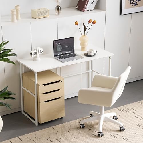 折りたたみ式 木製 パソコンデスク 幅 120cm シンプルワークデスク/ゲーミングテーブル/学習机 完成品 おしゃれ しっかり構造 省スペース 組み立て不要? (White+Steel)