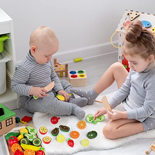 Carlorbo Wooden Toys For 2 Year Old - Pretend Play Food Set For Kids Play Kitchen,9 Cuttable Toy Fruit And Veg With Wooden Knif And Tray,Gift Idea For Boys Girls Birthday #TOP6