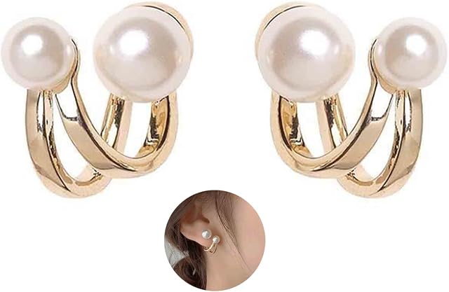 Yheakne Boho Pearl Studs Earrings Gold Pearl Wrap Earrings Vintage Retro Pearl Earrings Everyday Earrings Jewelry for Women and Girls