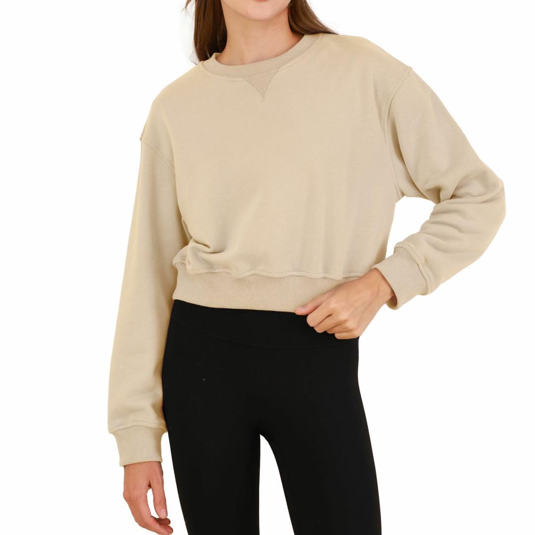 Amazhiyu Women's Pullover Cropped Sweatshirt Long Sleeve Crewneck Crop Tops