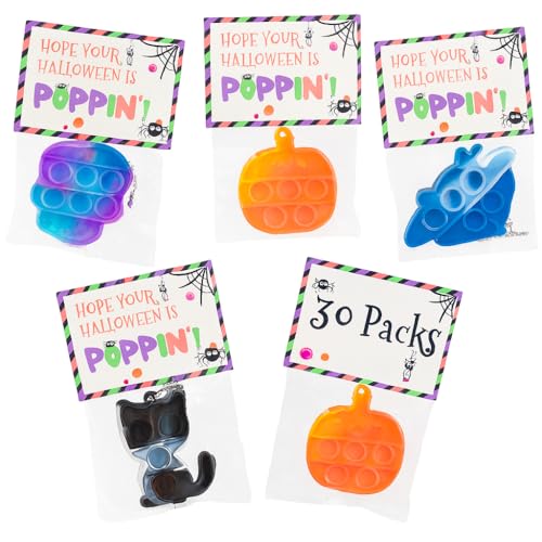 Funeta Halloween Party Favors for Kids , 30 packs Pop it fidget Toys, School Classroom Favors Goodie Bag Fillers, Bulk Gifts for Kids, Treats Non Candy, Teal Pumpkin Project