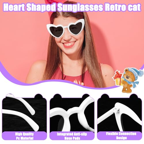 4 Pairs Heart Shaped Sunglasses for Women Vintage Cat Eye Mod Style Heart Glasses Wedding Bride Sunglasses Bulk3