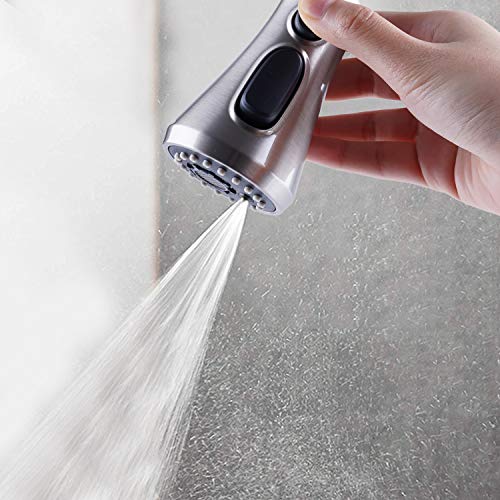 Pull Down Spray Head For Kitchen Faucet, 3-Function Kitchen Sink Spray Nozzle With 10 Adapters, Faucet Head Replacement Compatible With Moen, American Standard, Delta, Kohler Faucets, Brushed Nickel #TOP2