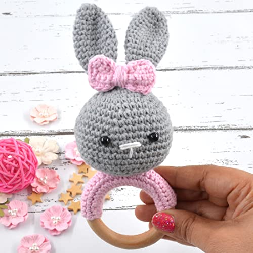 Image of Love Crochet Art Animal Shape Crochet Rattle Cum Soft Toy for Infant, Kids & Babies, Early Age Gift Toys (Bunny Rabbit - Gray)