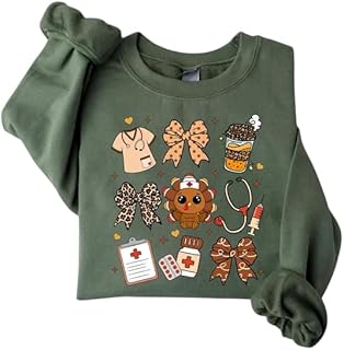 Thanksgiving Nurse Sweatshirt – Cute RN Medical Fall Crewneck, Funny Nurse Thanksgiving Hoodie or Long Sleeve Multi