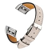 bayite Leather Bands Compatible Fitbit Charge 2, Replacement Accessories Straps Women Men, Beige