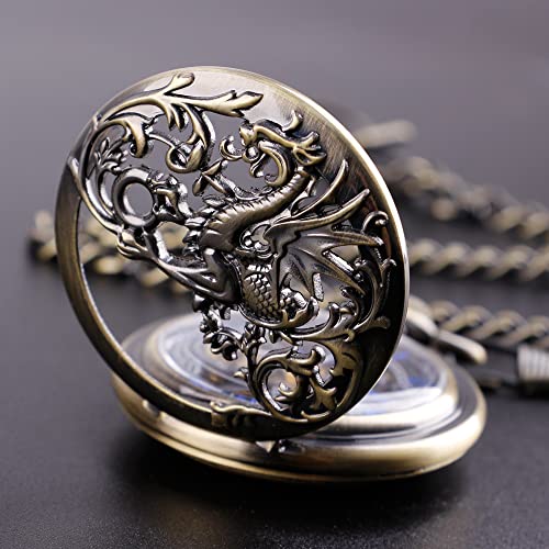 Image of Hand Winding Hollow Roman Numerals Mechanical Pocket Watch Steampunk Mens Watches