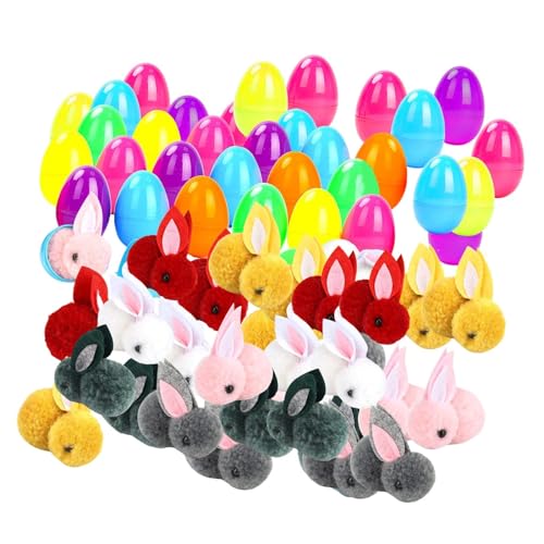 Gitohoni 18 Piezas Huevos de Pascua Reutilizables con Adorables Animales de Peluche como Juguetes de Plástico PP Duradero Adecuado para Rellenar Cest, 38 Huevos de Conejo, Individual
