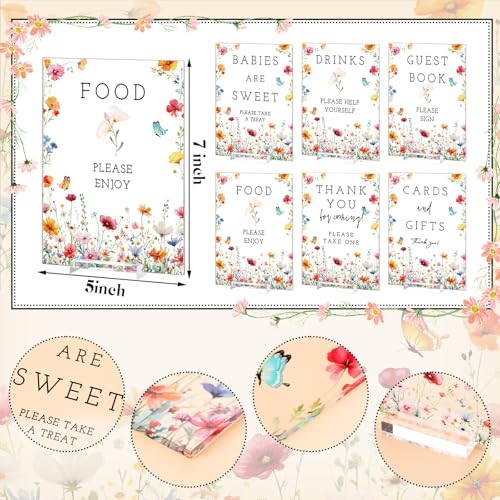 Image of Vercraft 6 Pcs Wildflowers Baby in Bloom Table Decorations | 5 x 7 inch Baby in Bloom Sign, Please Take One Sign, Baby in Bloom Centerpieces for Tables, Centerpieces with Stand
