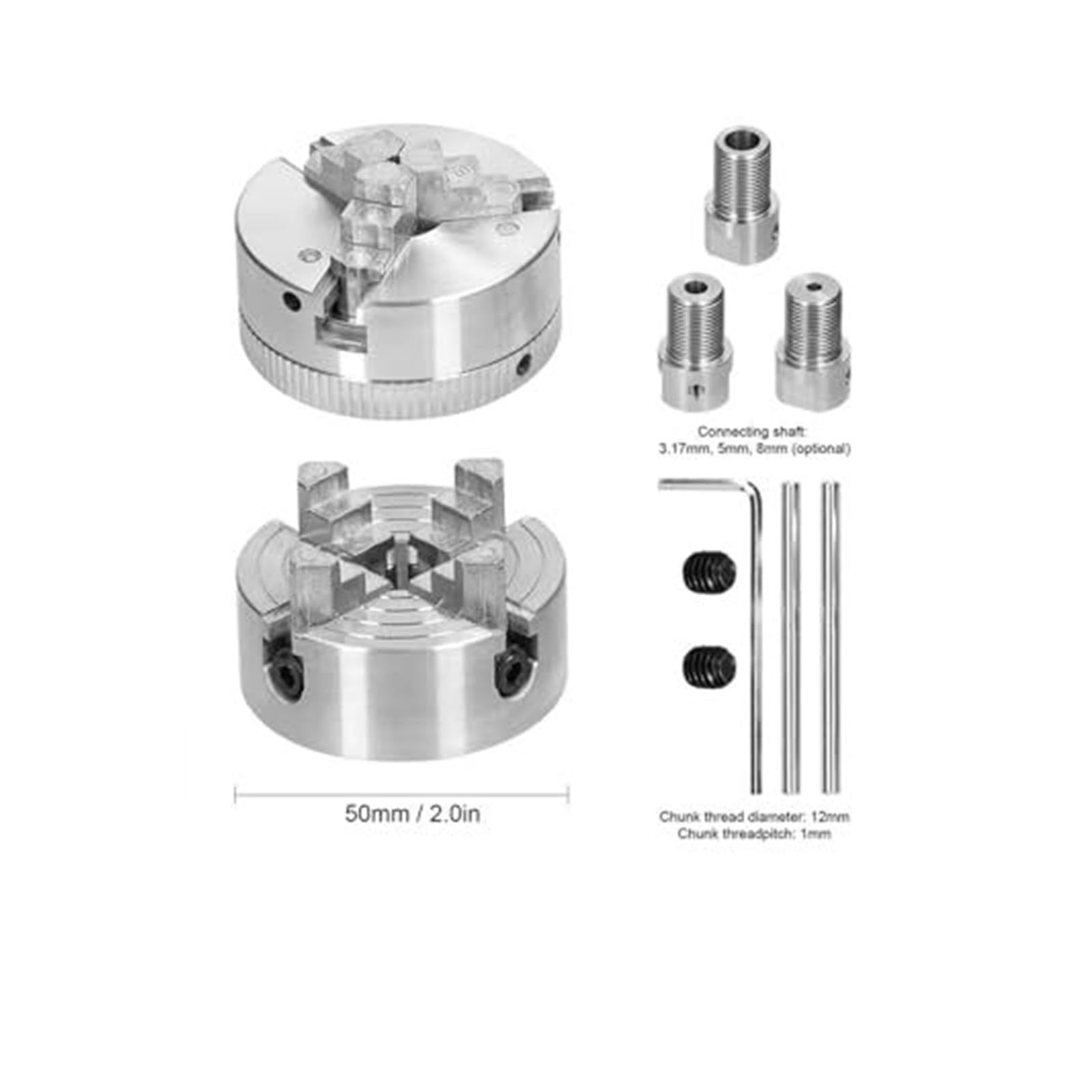 Mandril de torno, perno montaje autocentrante manual 3 mordazas y 4 for rectificadoras, fresadoras, tornos,17 mm, 5, 8(3 jaws-3.17mm)