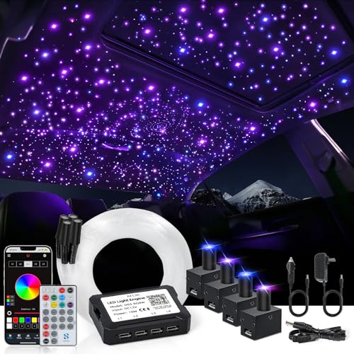 Mini Split 4 Colors 10W Car Starlight Headliner Kit 1000pcs*0.02in*9.8ft for Car/Home Decor RGBW Fiber Optic Star Lights 4 Port Engine Easy to Hide Sound Activated for Car Star Roof Ceiling Lights