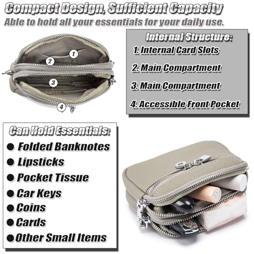 Genuine Leather Womens Coin Purse with Removable Wrist Strap, 3 Compartments Wallet, Stylish Cowhide Wristlet Clutch4