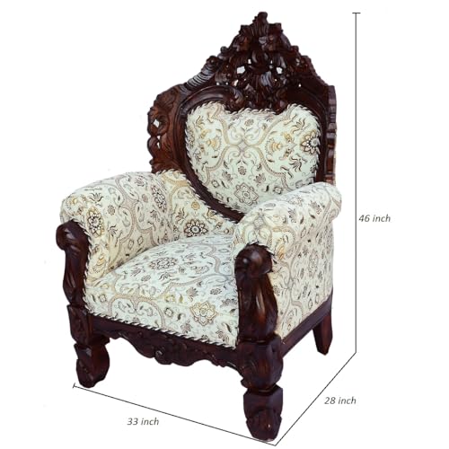 Image of Wooden 5 Seater Sofa Set, Solid Wood Sofa |3+1+1 with Cushion Seating | Traditional Design Furniture for Living Room, Home, Office, Bedroom