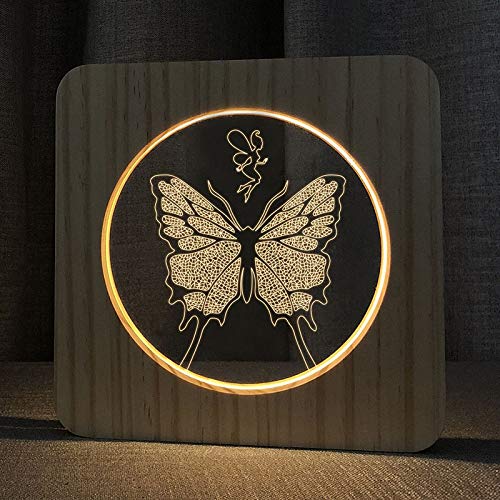 Lampe 3D bois papillon elfe veilleuse LED décoration chambre maison