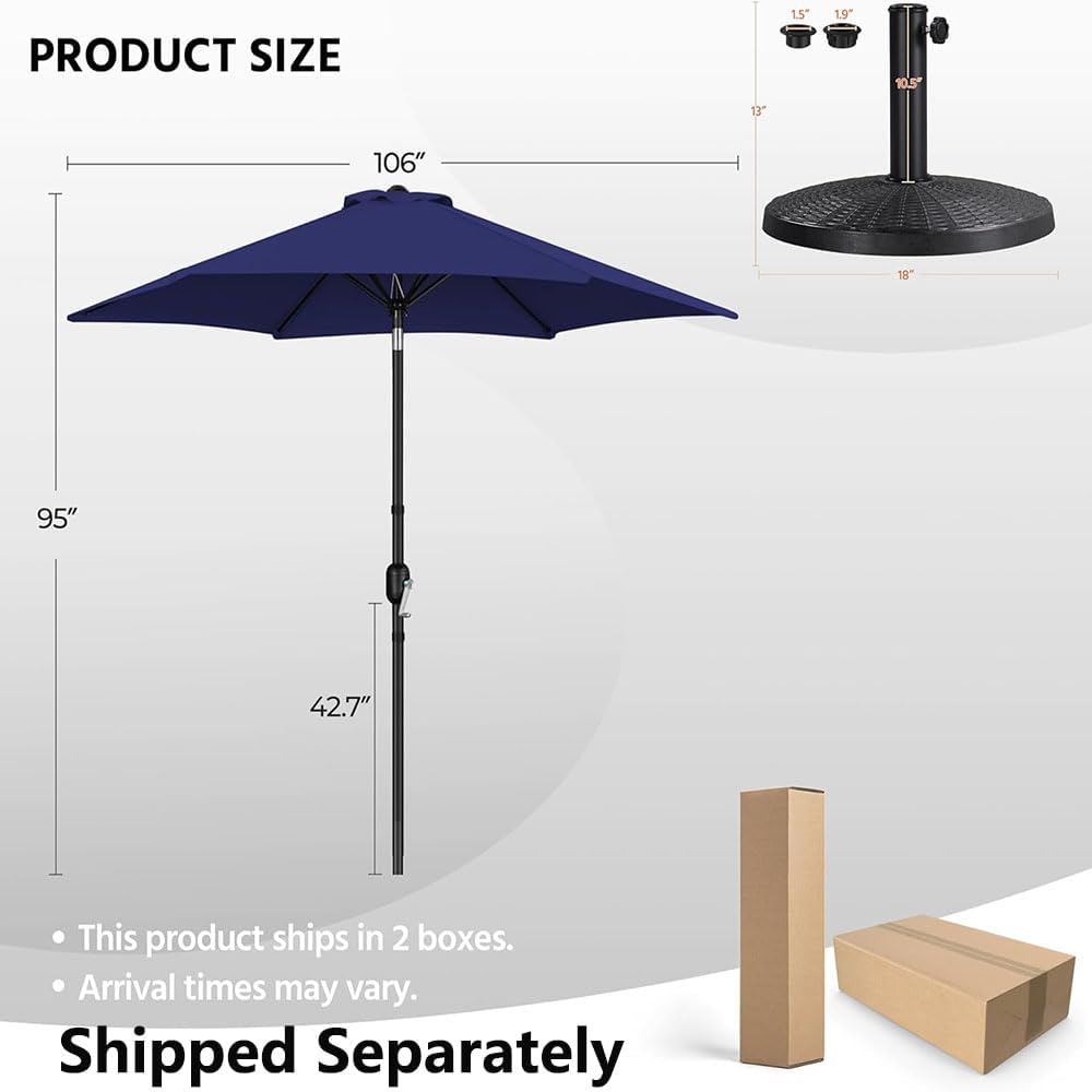 Yaheetech 9FT Patio Umbrella with 22lb Umbrella Base Included, Outdoor Market Umbrella with Push Button Tilt, Crank and Sturdy Ribs, Outdoor Yard Sun Shade w/Stand Heavy Duty Navy Blue