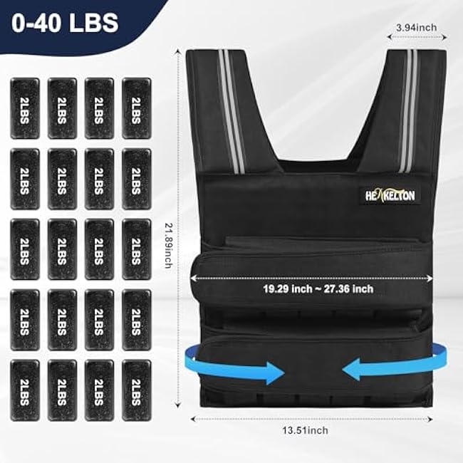 Adjustable Weighted Vest for Men Women with Removable Iron Weights, 24lbs/40lbs Body Weight Vests Adjustable for Running, Training Workout, Jogging, Walking