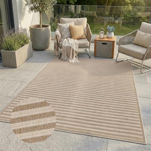 carpet city Outdoor-Teppich Wetterfest Braun 160x230 cm - Moderne Linien-Optik, Flachgewebe, Robust, UV-beständig & Witterungsbeständig - für Außenbereich, Balkon, Terrasse, Flur carpet city Outdoor-Teppich Wetterfest Braun 160x230 cm - Moderne Linien-Optik, Flachgewebe, Robust, UV-beständig & Witterungsbeständig - für Außenbereich, Balkon, Terrasse, Flur