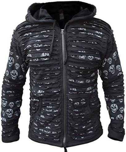 Little Kathmandu Men's Skull Printed Razor Cut Black Goth Jacket